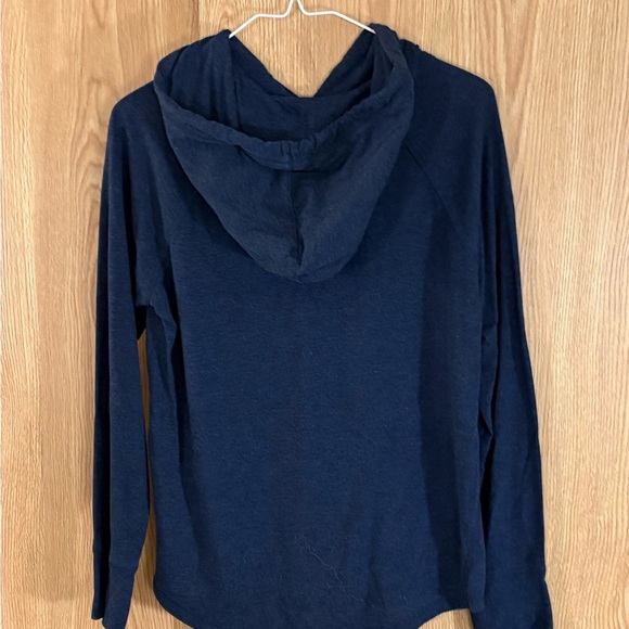 Tommy Hilfiger Navy Athletic Hoodie Tee Top with White Logo - Picture 2 of 6